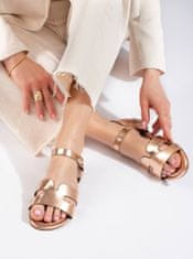 Amiatex Praktické sandály zlaté dámské bez podpatku, odstíny žluté a zlaté, 37