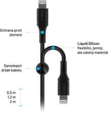 FIXED nabíjecí a datový kabel Liquid silicone USB-C - Lightning, MFi, PD, 2m, černá
