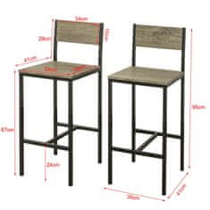 SoBuy SoBuy FST53x2 Sada 2 barových židlí s opěradlem Pultové židle s podnožkou Výška sedáku 67 cm 34x95x41cm
