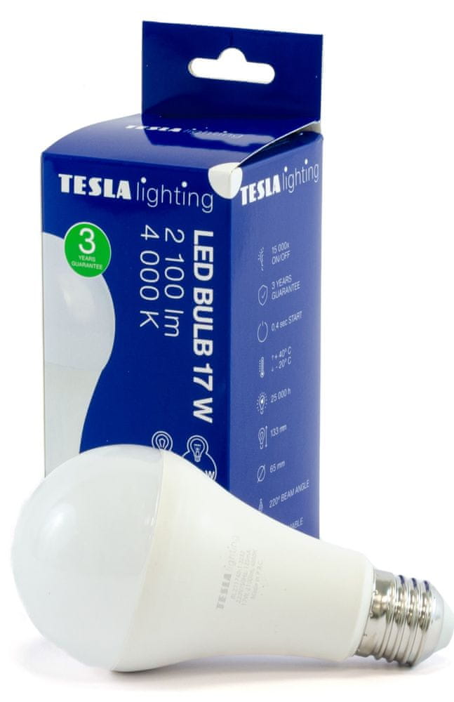 Levně Tesla Lighting LED žárovka BULB E27, 17W, 230V, 2100lm, 25 000h, 4000K denní bílá 220st