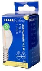 Tesla Lighting LED žárovka FILAMENT RETRO miniglobe, E27, 4,2W, 230V, 470lm, 25 000h, 2700K teplá bílá, 360