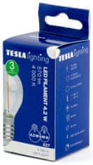 Tesla Lighting LED žárovka FILAMENT RETRO miniglobe, E27, 4.2W, 230V, 570lm, 25 000h, 4000K denní bílá, 360stu