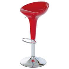 Autronic Barová židle, červený plast, chromová podnož, výškově nastavitelná AUB-9002 RED