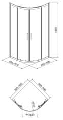 CERSANIT Sprchový kout basic čtvrtkruh 90x185, posuv, čiré sklo (S158-005)