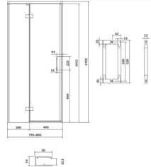 CERSANIT Sprchové dveře larga černé 80x195, levé, čiré sklo (S932-127)