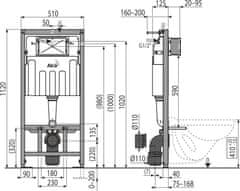 KOUPELNYMOST Alcadrain sádromodul - předstěnový instalační systém s bílým tlačítkem m1710 + wc mexen teo černá rimless + sedátko (AM101/1120 M1710 ME02)