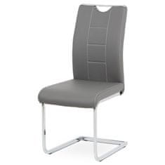 Autronic Jídelní židle šedá koženka / chrom DCL-411 GREY