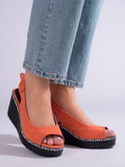 Amiatex Módní dámské sandály oranžové na klínku, odstíny oranžové, 36