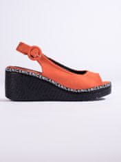 Amiatex Módní dámské sandály oranžové na klínku, odstíny oranžové, 36