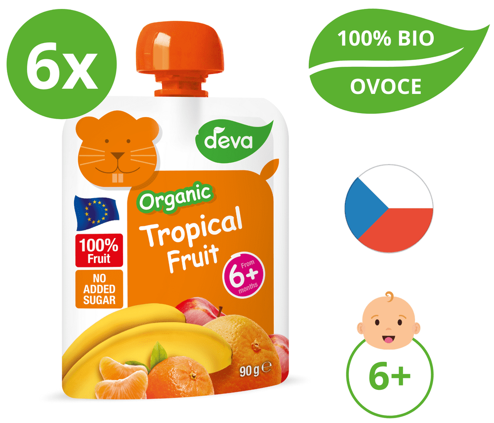 Deva BIO Ovocný příkrm Tropické ovoce 6 x 90 g