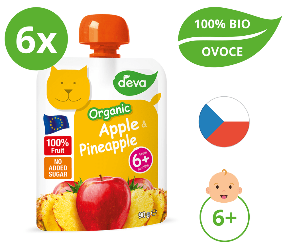 Levně Deva BIO Ovocný příkrm Jablko, Ananas 6 x 90 g
