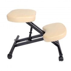 MCW Židle na klečení E10, stolička Stolička na klečení, výškově nastavitelná Kolečka imitace kůže kov ~ krémově béžová