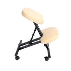 MCW Židle na klečení E10, stolička Stolička na klečení, výškově nastavitelná Kolečka imitace kůže kov ~ krémově béžová