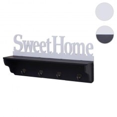 MCW Nástěnný věšák D41 Sweet Home, věšák na kabáty, 4 háčky pevný 30x60x13cm ~ černá/bílá