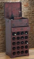 MCW Stojan na víno Calvados Dřevěný stojan v koloniálním stylu na 20 lahví, se zásuvkou