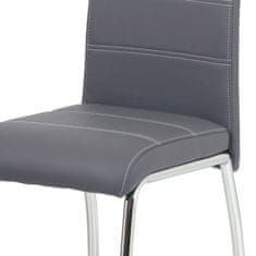 Autronic Jídelní židle, potah šedá ekokůže, bílé prošití, kovová čtyřnohá chromovaná podn HC-484 GREY
