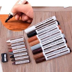 Netscroll 17dílná sada fix a voskových tužek na opravu škrábanců a oděrek, oprava dřevěných povrchů, 8 různých barev pro opravu všech odstínů dřeva, voskové tužky na vyplnění škrábanců, FurnitureMarkers