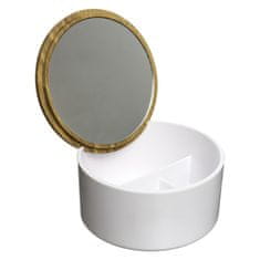 5five Šperkovnice se zrcadlem, bílá s bambusovým víkem, 13,5 x 7 cm