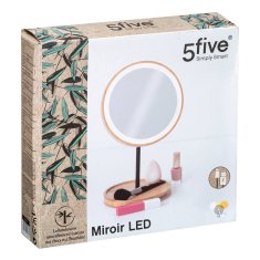 5five Kosmetické zrcátko LED, kulaté, bambusové