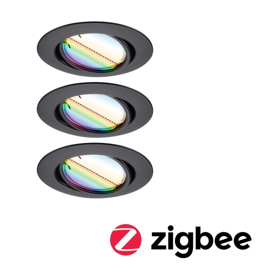 Paulmann PAULMANN LED vestavné svítidlo Smart Home Zigbee Base Coin základní sada výklopné kruhové 90mm 20° 3x4,9W 230V stmívatelné RGBW plus černá mat 924.68 92468