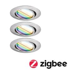 Paulmann PAULMANN LED vestavné svítidlo Smart Home Zigbee Base Coin základní sada výklopné kruhové 90mm 20° 3x4,9W 230V stmívatelné RGBW plus kov kartáčovaný 924.67 92467