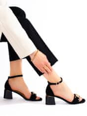 Amiatex Zajímavé černé sandály dámské na širokém podpatku, černé, 39
