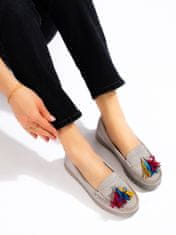Amiatex Designové mokasíny dámské šedo-stříbrné + Ponožky Gatta Calzino Strech, odstíny šedé a stříbrné, 36