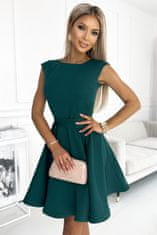 Numoco 442-1 Rozkloszowana sukienka z małym rękawkiem - ZIELEŃ BUTELKOWA, zelená, S