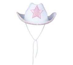 Guirca Dámský kovbojský klobouk bílo-růžový s hvězdou