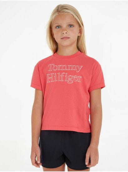 Tommy Hilfiger Tmavě růžové holčičí tričko Tommy Hilfiger
