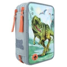 Dino World Penál s výbavou , Třípatrový, šedo-modrý, T-Rex, světelný efekt | 0412166_A