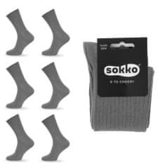 SOKKO 6x Pánské dlouhé ponožky šedá, bez stlačení 42-44