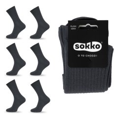 SOKKO 6x Pánské dlouhé ponožky grafitové, bez stlačení 42-44