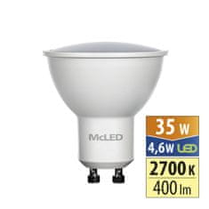 McLED LED žárovka GU10, 4,6W, 2700K, CRI80, vyz. úhel 110°, ф use 360° 400lm
