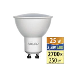 McLED LED žárovka GU10, 2,8W, 2700K, CRI80, vyz. úhel 110°, ф use 360° 250lm