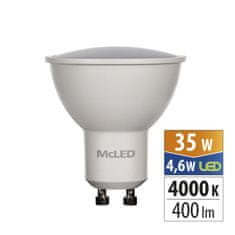 McLED LED žárovka GU10, 4,6W, 4000K, CRI80, vyz. úhel 110°, ф use 360° 400lm
