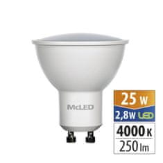McLED LED žárovka GU10, 2,8W, 4000K, CRI80, vyz. úhel 110°, ф use 360° 250lm
