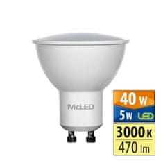 McLED LED žárovka GU10, 5W, 3000K, CRI80, vyz. úhel 100°, ф use 360° 470lm