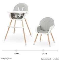 Moby System Moby-System dřevěná židlička Amelia, židlička 3v1 pro děti od 6 měsíců do 6 let