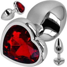 LOLO luxusní anální kolík z nerezové oceli s červeným diamantem srdíčko - průměr 3 cm