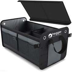 HEGGER® HEGGER Car Boot Organiser Taška do kufru auta 60 x 32 x 24,5 cm Skládací taška do auta s víkem a 6 vnějšími kapsami v černé barvě s protiskluzovými pásky na suchý zip