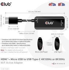 Club 3D Adaptér HDMI + Micro USB na USB-C 4K120Hz/8K30Hz, Active Adapter M/F