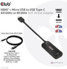 Club 3D Adaptér HDMI + Micro USB na USB-C 4K120Hz/8K30Hz, Active Adapter M/F