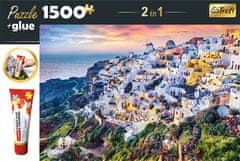 Trefl Sada 2v1 puzzle Nádherný ostrov Santorini, Řecko 1500 dílků s lepidlem