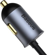 BASEUS CCBT-A0G Rychlá Nabíječka do Auta s Prodlužovacím Kabelem 120W 2x USB + 2x USB-C Gray