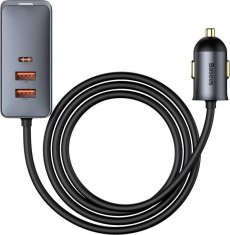 BASEUS CCBT-A0G Rychlá Nabíječka do Auta s Prodlužovacím Kabelem 120W 2x USB + 2x USB-C Gray