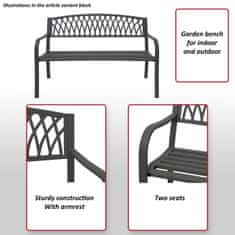 MCW Zahradní lavička F45, lavička park lavička sedadlo, 2-místný práškově lakovaná ocel ~ černá
