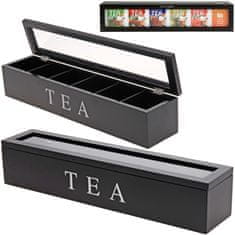 Excellent Houseware Dřevěná Krabička Box Organizér Na Čaj Sáčkových Čajů 6 Přihrádek Podlouhlá Černá