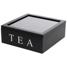 Excellent Houseware Dřevěná Krabička Box Organizér Na Čaj Sáčkových Čajů 9 Přihrádek Čtverec Černá