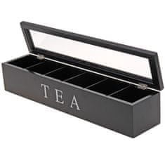 Excellent Houseware Dřevěná Krabička Box Organizér Na Čaj Sáčkových Čajů 6 Přihrádek Podlouhlá Černá